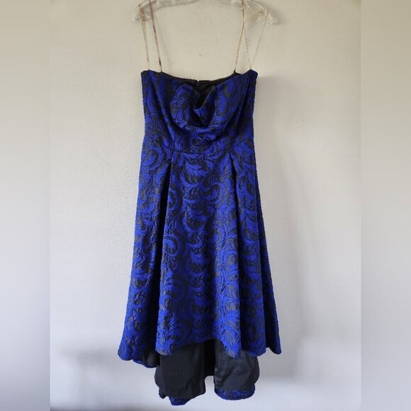 BRIAN BAILEY | Jacquard gown dress strapless hi-lo lace royal blue black sz 12 - Picture 3 of 8